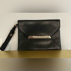 Stella and Dot Avalon Envelope clutch bag- black with rose gold embellishment